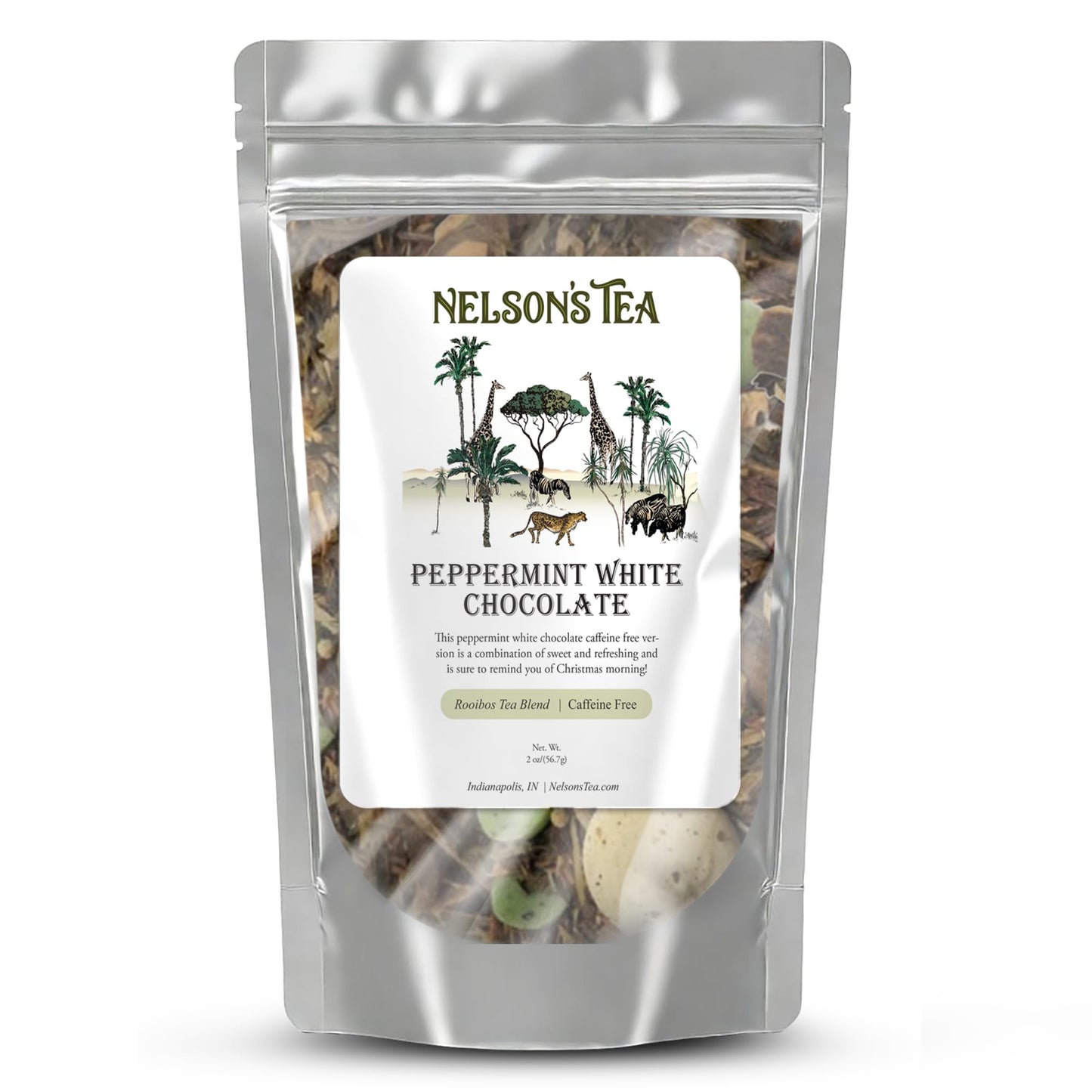 Nelson's Tea - Peppermint White Chocolate - Caffeine Free - Loose Leaf Tea with Green & Red Rooibos - White Chocolate Peppermint Tea (2 oz)
