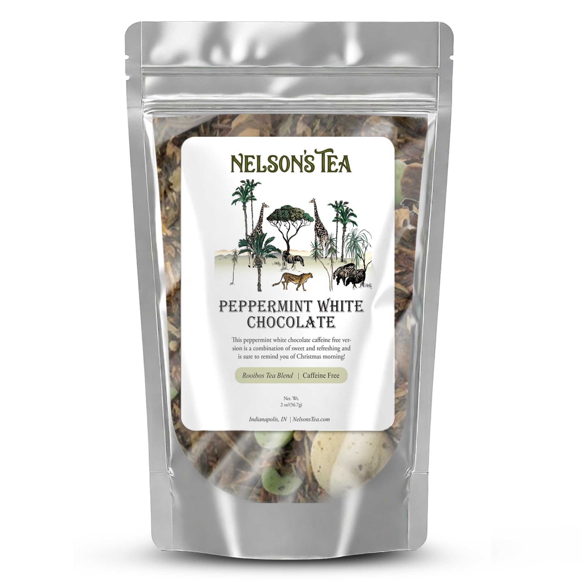 Nelson's Tea - Peppermint White Chocolate - Caffeine Free - Loose Leaf Tea with Green & Red Rooibos - White Chocolate Peppermint Tea (2 oz)