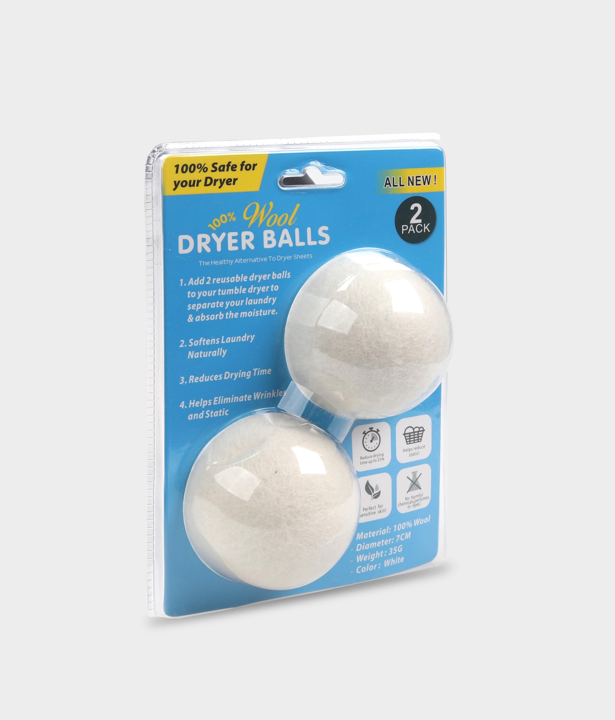 Wool Dryer Balls, Reduce Wrinkles & Shorten Drying Time, Replace Dryer Sheets, Eco Friendly, Reusable Large Drying Balls, Safe for All Clothes, 2 Pack