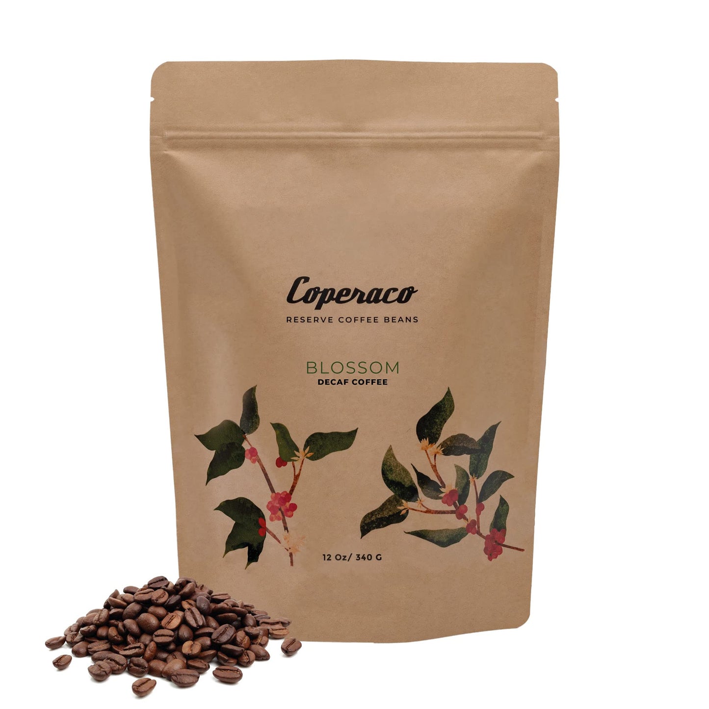 Coperaco Blossom, Decaf, Swiss Water Process, Ground Coffee, Rich and Aromatic, Gourmet, Artisanal, Medium Dark Roast, Nutty, Complex Enough to be