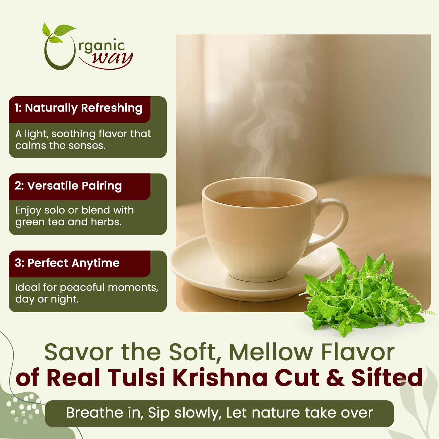 Organic Way Tulsi/Holy Basil (Krishna) Cut & Sifted (Ocimum Tenuiflorum) - Herbal Tea | Organic & Kosher Certified | Raw, Vegan, Non GMO & Gluten Free