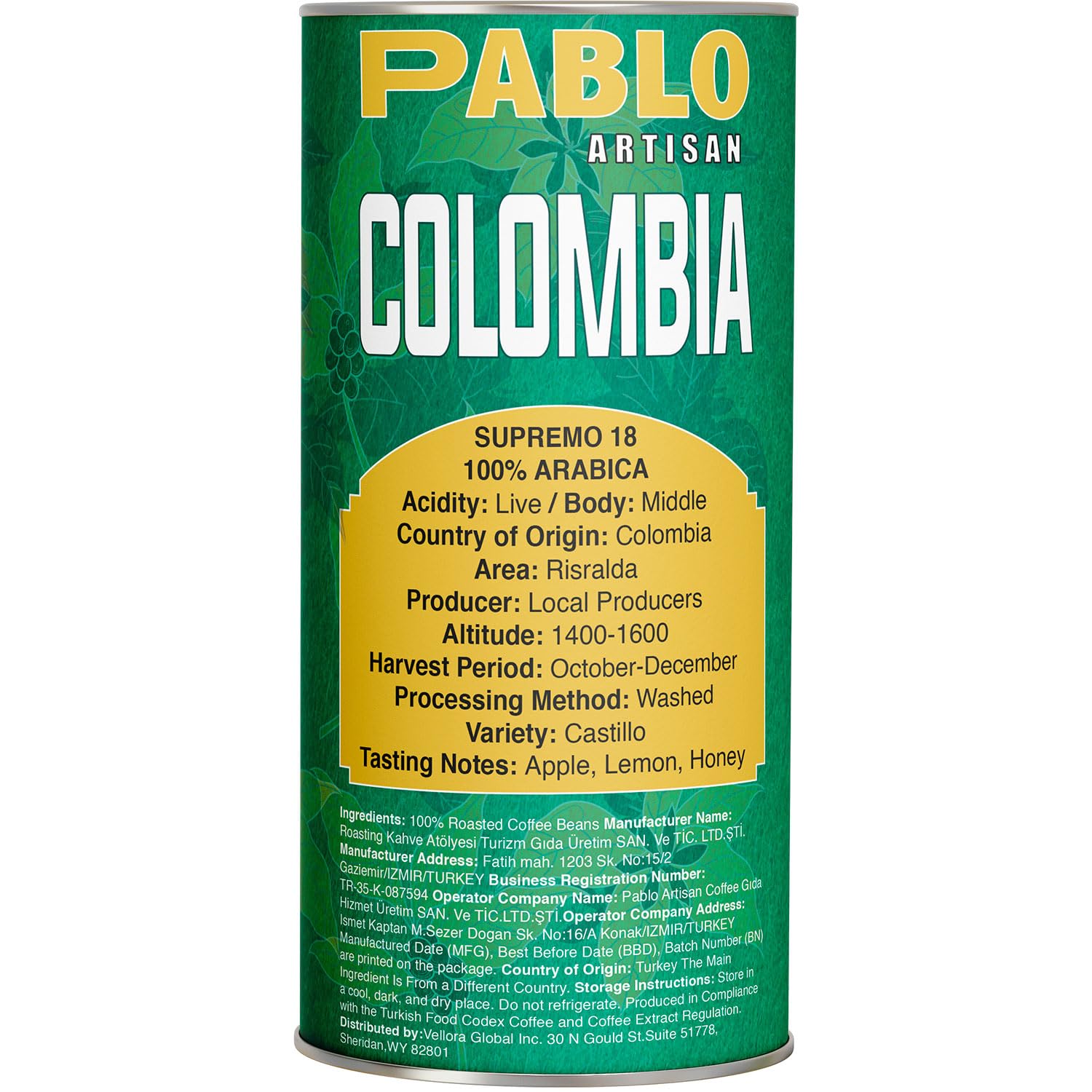 Pablo Artisan Colombia Supremo 18 Single Origin Coffee Beans - Medium Light Roast Whole Bean Coffee, 100% Arabica Colombian Espresso Beans, Washed
