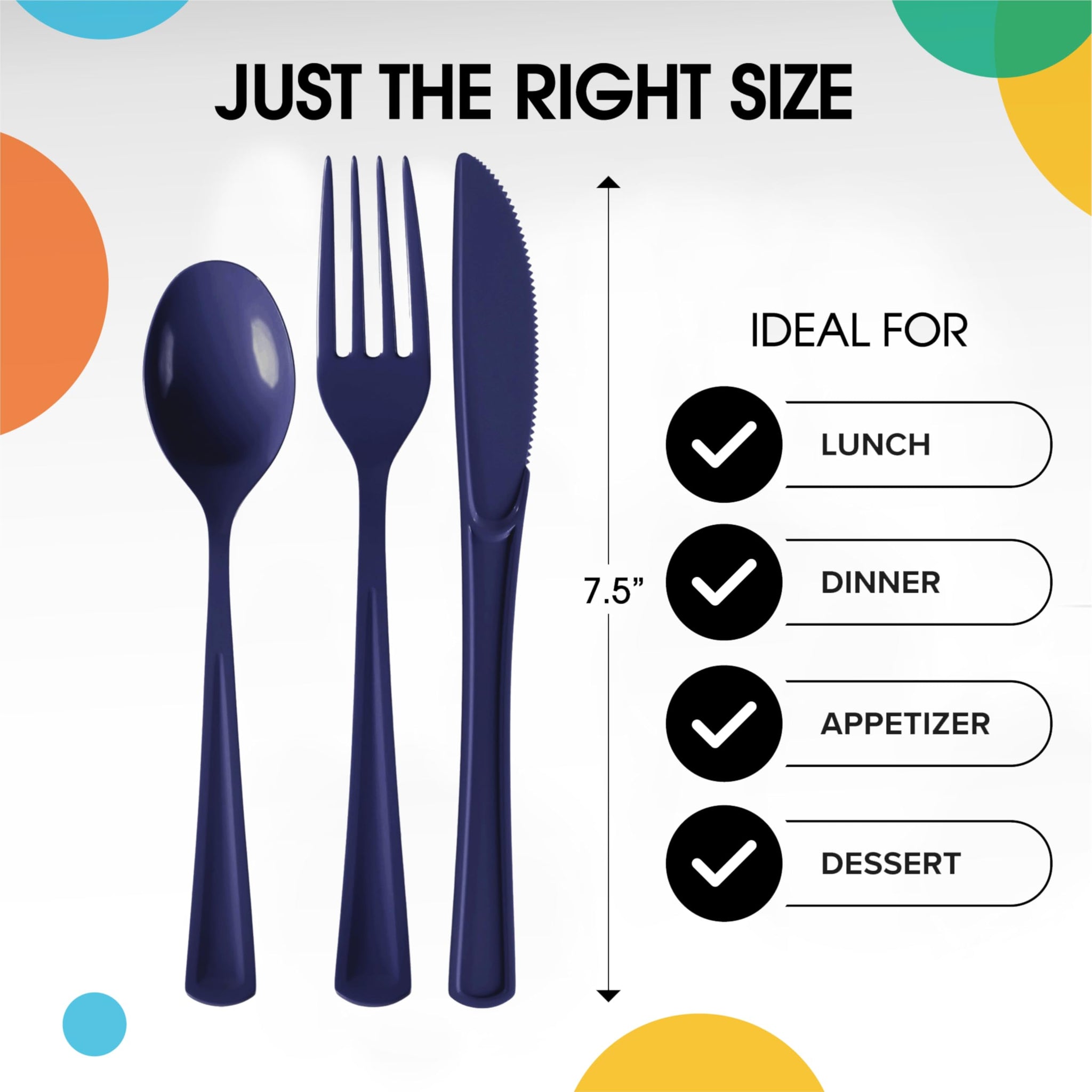 Party Solids Navy Plastic Silverware Heavy Duty 300 Pieces Navy Disposable Silverware Heavy Duty, Utensil Sets, 100 Of Each Forks, Knives & Spoons