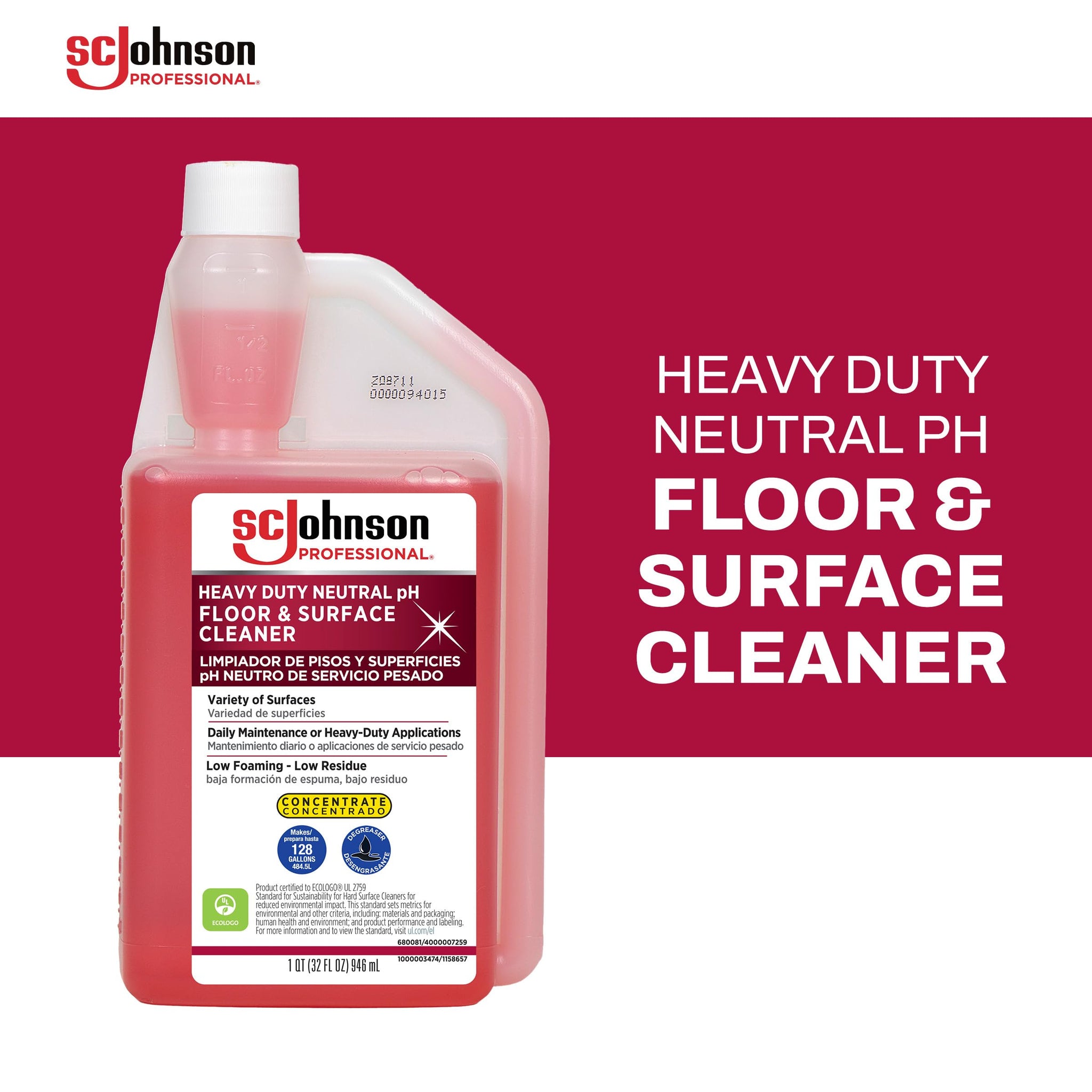 SC Johnson Professional Heavy Duty Neutral pH Floor and Surface Cleaner, Floor Cleaner Concentrate, 32 fl. oz. Bottle, Case of 2, for Professional Use