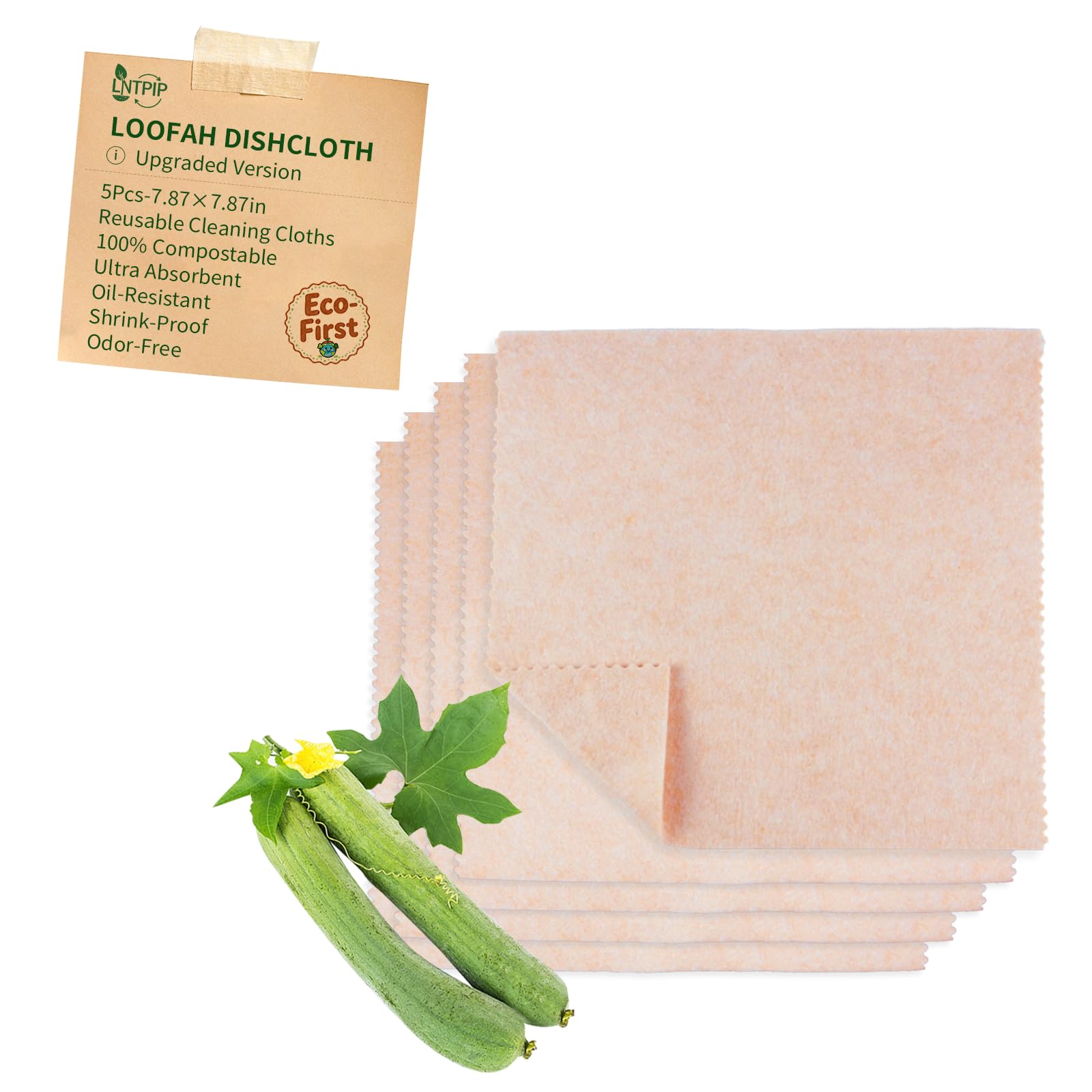 LNTPIP 5 Pack Swedish Dishcloths for Kitchen, 100% Compostable Loofah & Plant Fiber Swedish Dish Cloths, Reusable Paper Towels, Super Absorbent