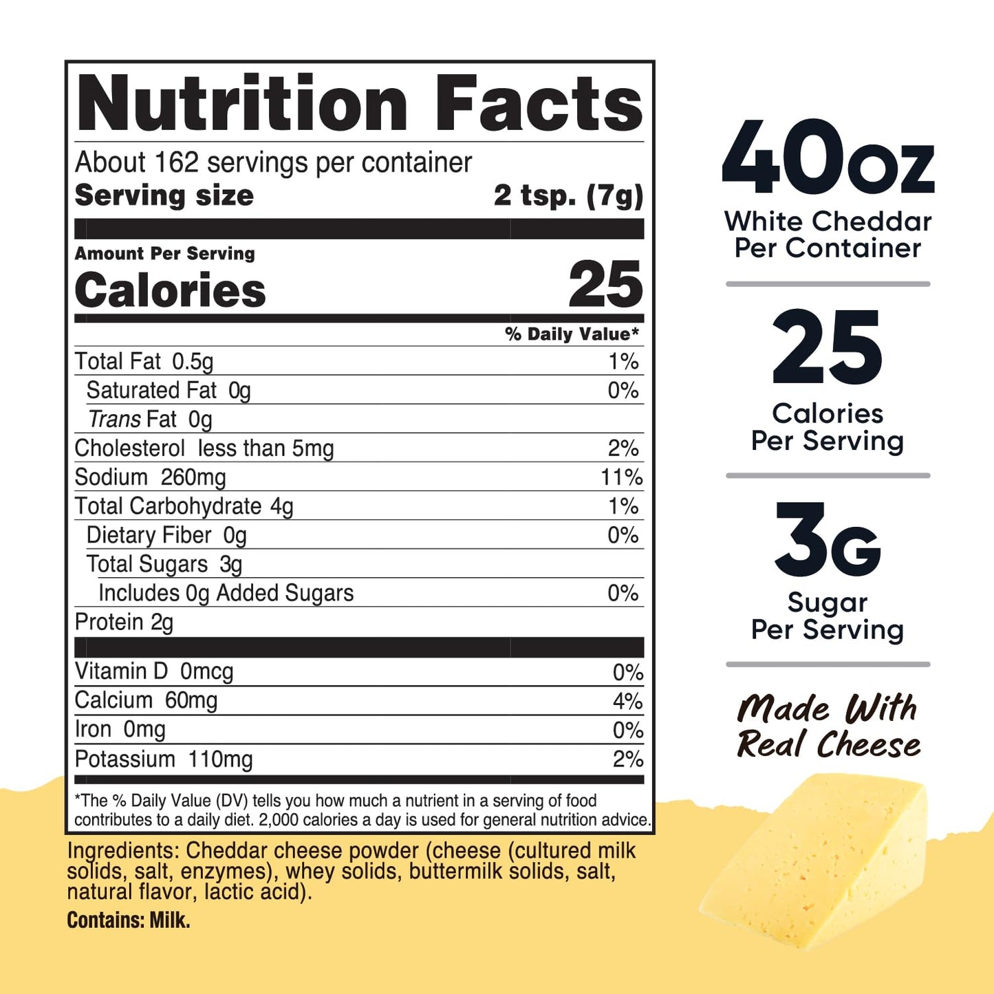 Nutricost Pantry White Cheddar Cheese Powder (2.5 Pounds Per Bottle) - Powdered Cheese :: Great for Cooking, Baking, Popcorn, and More!
