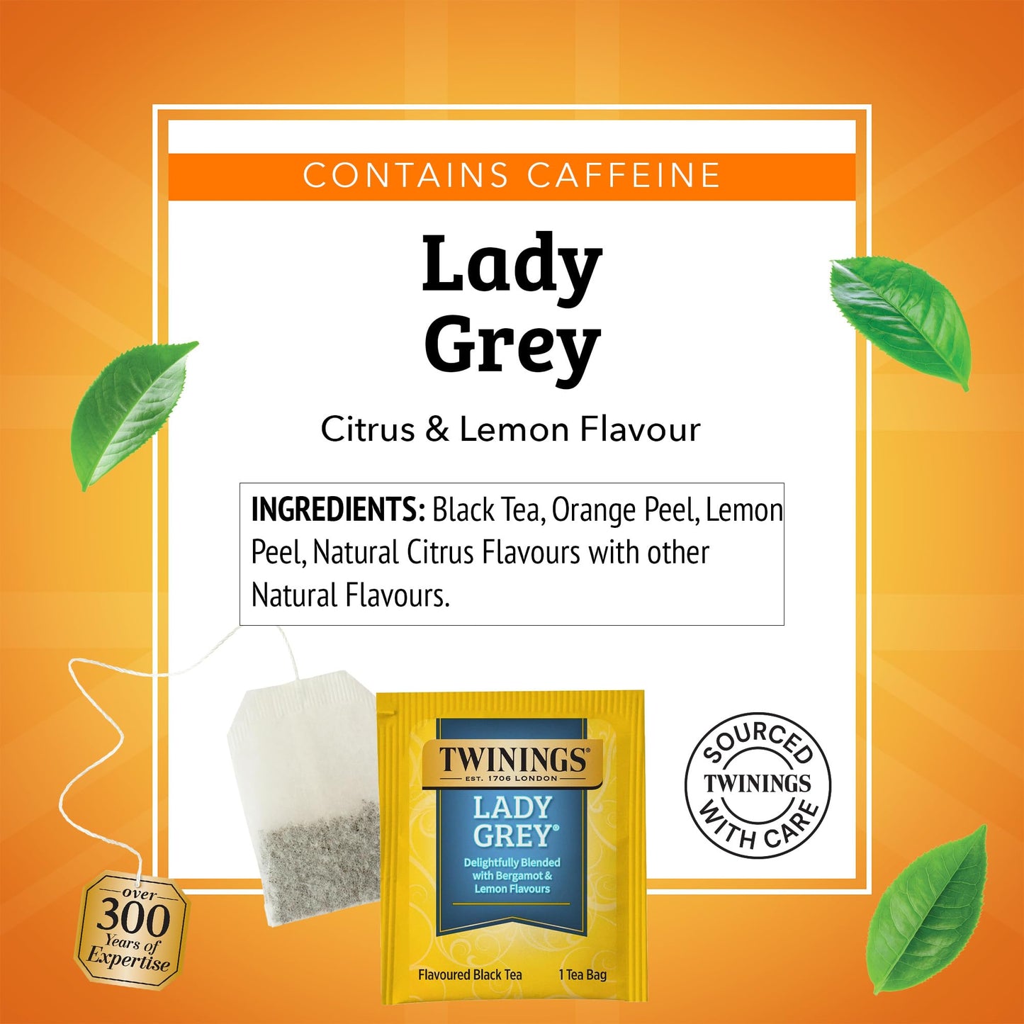 Twinings Lady Grey and Decaf Lady Grey Black Tea, 2-20 Count Packs, 40 Tea Bags, Light & Citrusy, Individually Wrapped Bags, Enjoy Hot or Iced