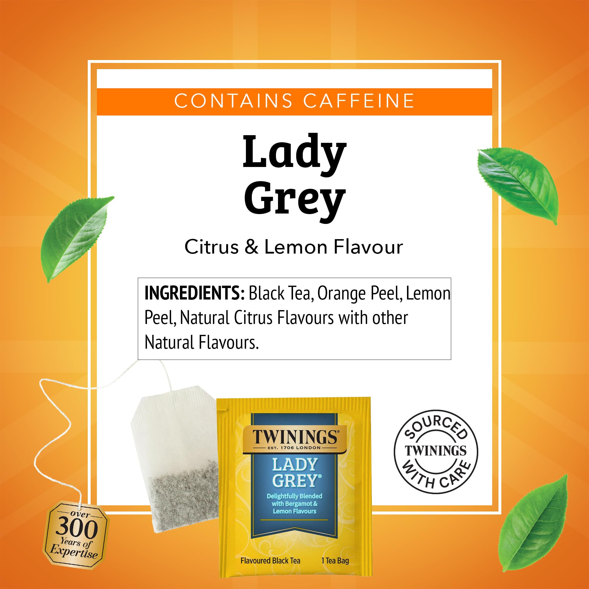Twinings Lady Grey and Decaf Lady Grey Black Tea, 2-20 Count Packs, 40 Tea Bags, Light & Citrusy, Individually Wrapped Bags, Enjoy Hot or Iced