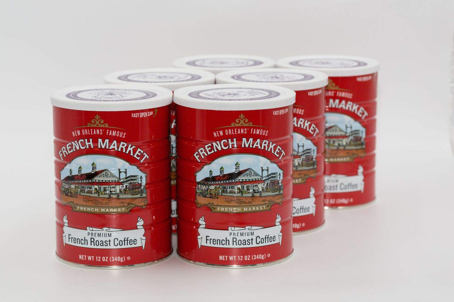 French Market Coffee, French Roast, Medium-Dark Roast Ground Coffee, 12 Ounce Metal Can (Pack of 6)
