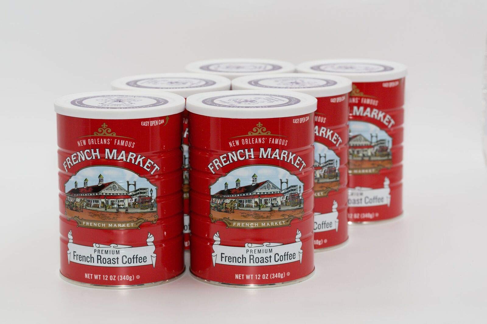 French Market Coffee, French Roast, Medium-Dark Roast Ground Coffee, 12 Ounce Metal Can (Pack of 6)