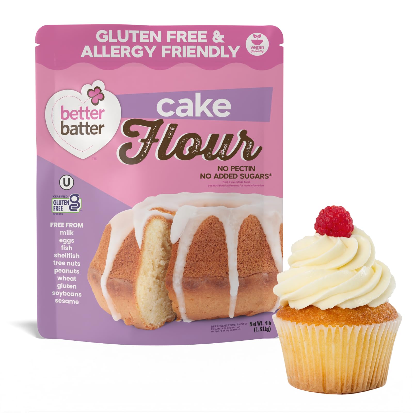Better Batter Cake Flour - Award Winning Nutritious, Vegan, Allergen Free, Gluten-Free, Carb Rich, & Kosher - Cup for Cup Alternative All-Purpose Baking, Organic, Non-GMO, 4 lb