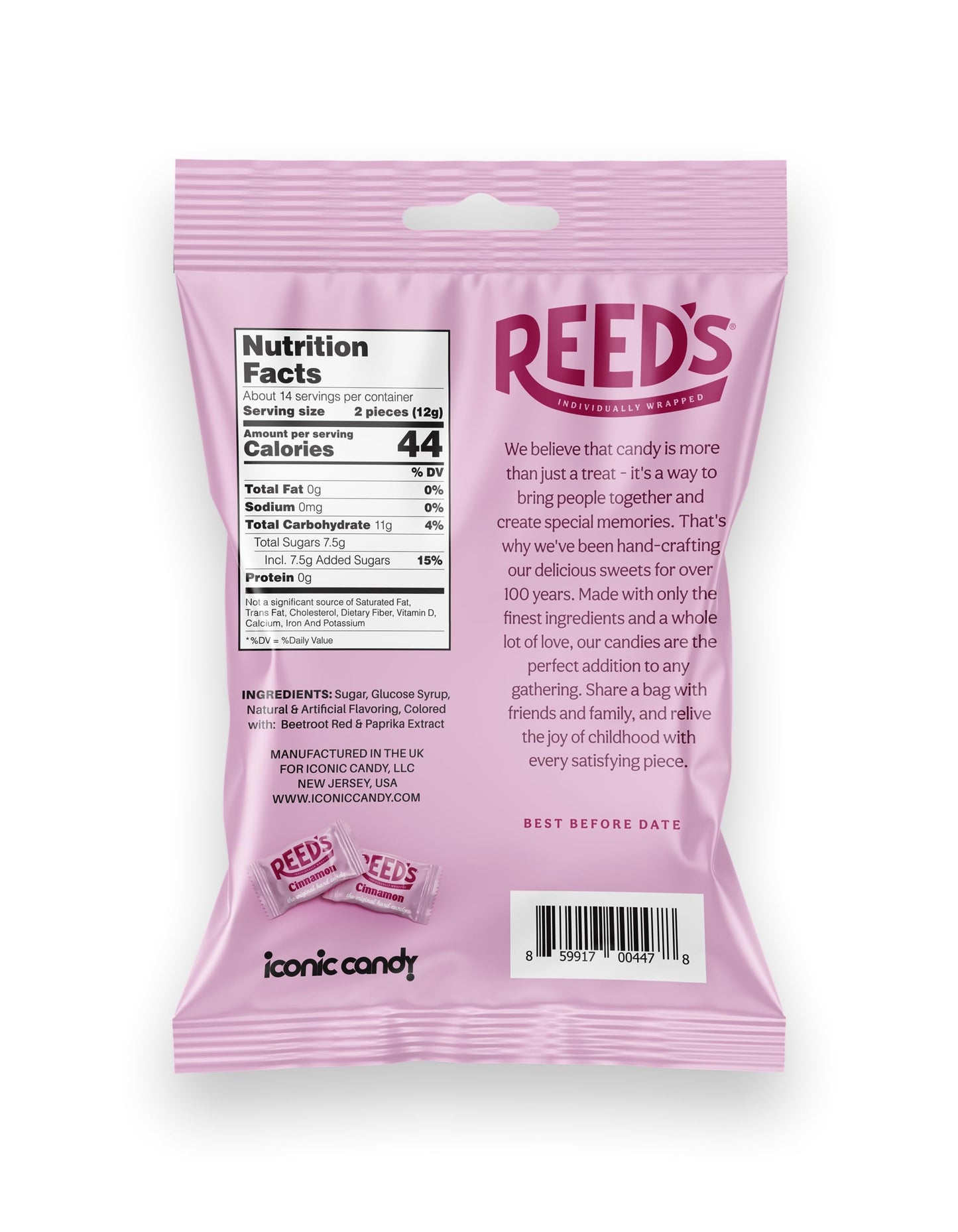 Reed’s Individually Wrapped Cinnamon Candy | Traditional Cinnamon Hard Candy | Reed’s Classic Spiced Hard Cinnamon Candy Brought To You By Iconic