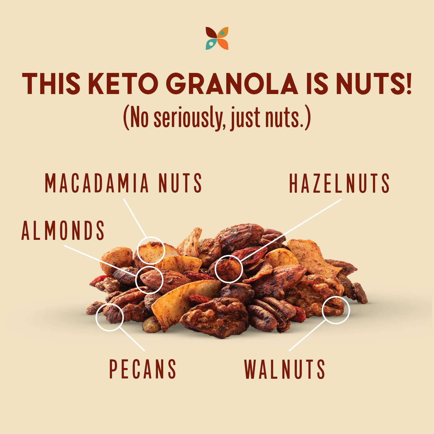 Better Than Provisions 5 Nut Grain-Free Granola, Keto Food, 3 Pack of Cacao Cayenne Goji, with Almonds, Macadamia Nuts, Walnuts, Hazelnuts, Pecans
