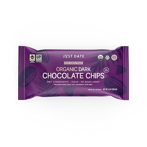 Just Date Organic Date Sweetened Dark Chocolate Chips / 65% Cacao / Vegan / No Sugar Added / Only 3 Ingredients / Low Glycemic Index / 8 Oz