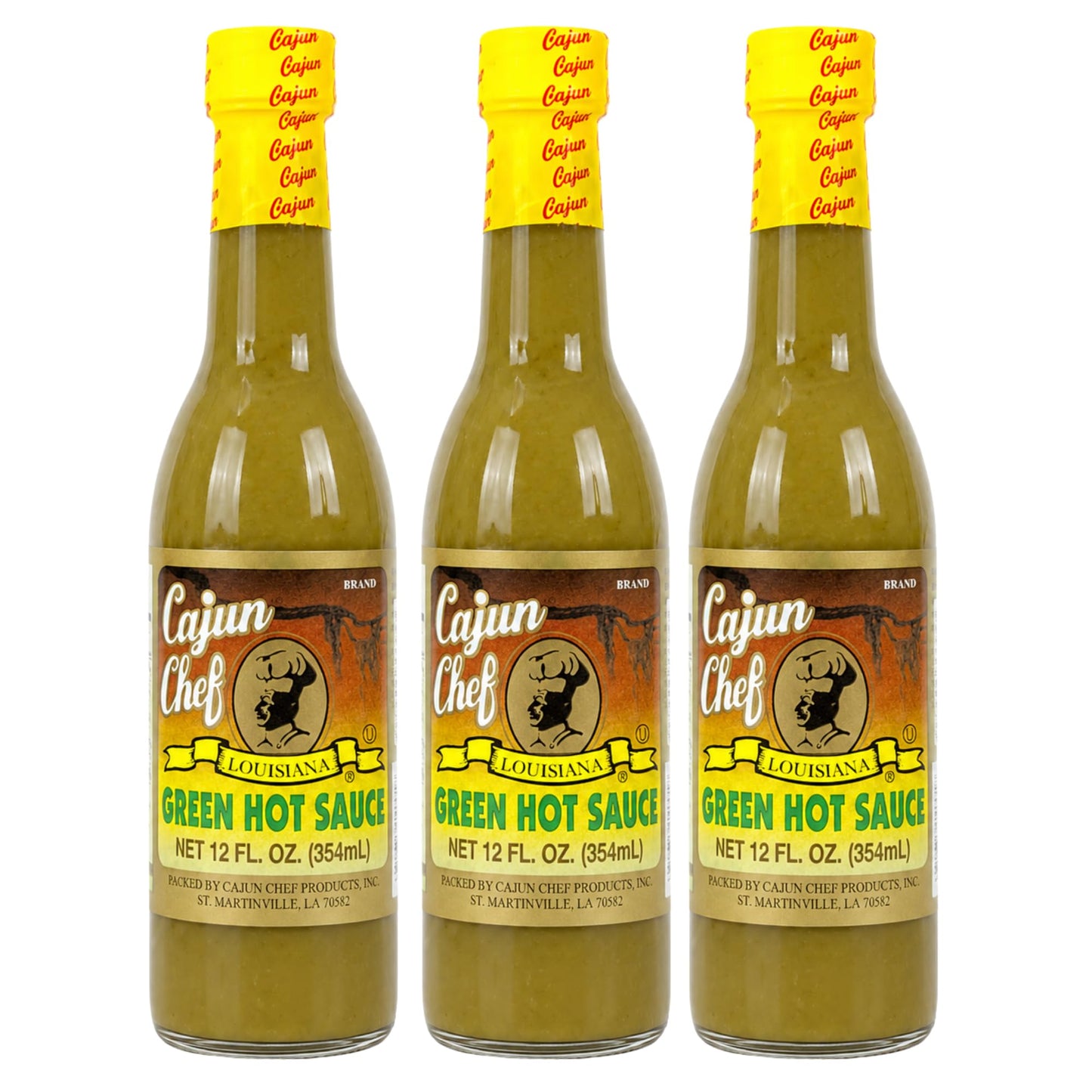 Cajun Chef Green Louisiana Hot Sauce 12 oz (Pack of 3) - Mild Green Cayenne Pepper Sauce Made with Louisiana Peppers, Cajun Style Hot Sauce for Gumbo