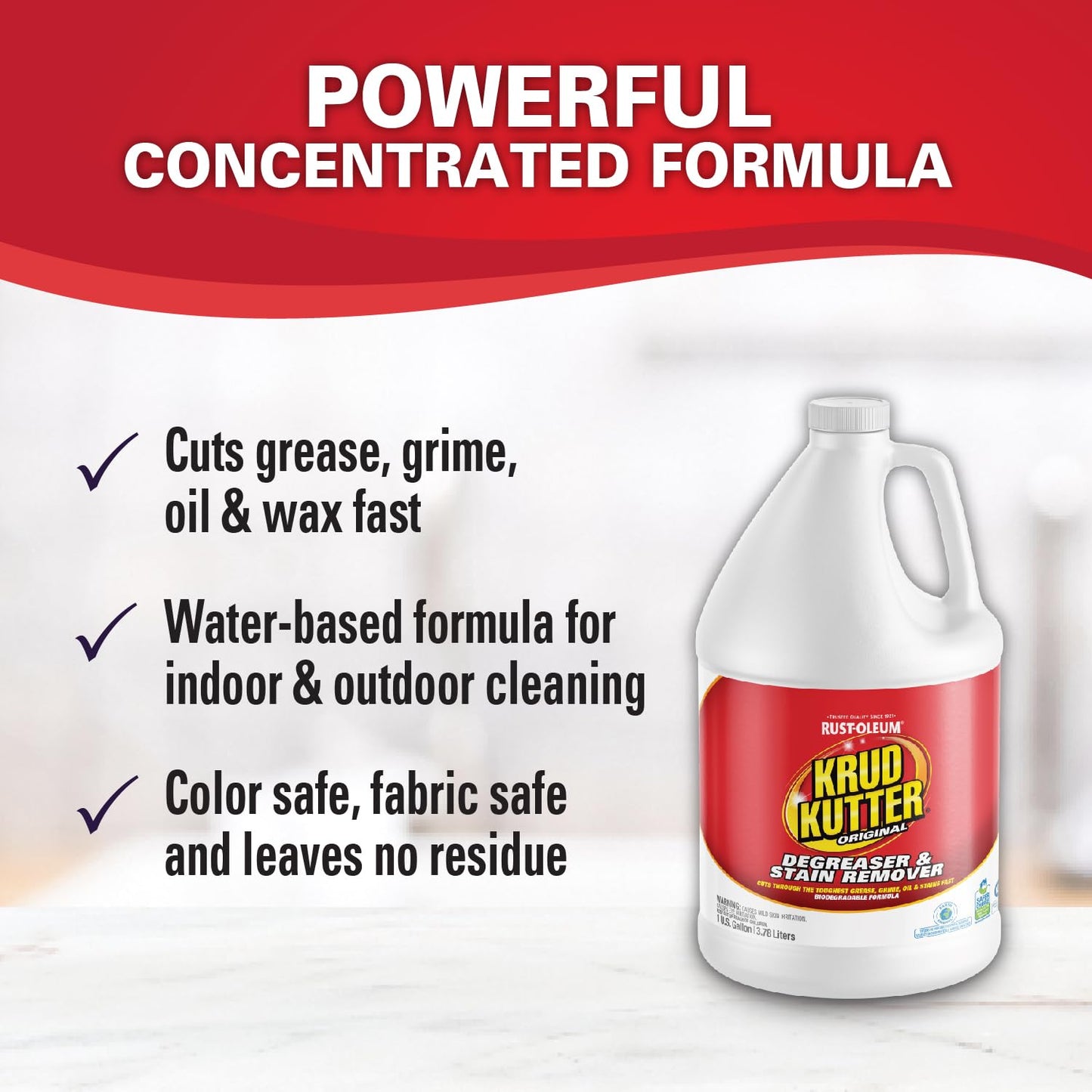 Krud Kutter Original Concentrated Cleaner Degreaser, 1 Gallon, Heavy Duty Multi Surface Cleaner for Grease, Oil and Tough Stains, Dilutable