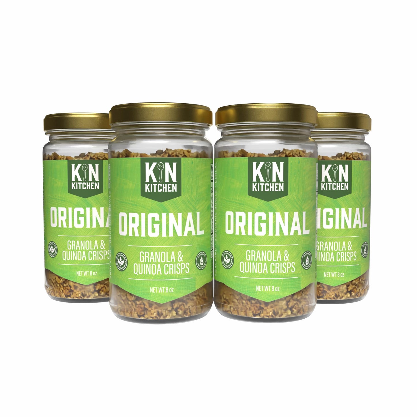 Kin Kitchen non-GMO Granola & Organic Quinoa Crisps, in a Glass Jar Recyclable and Resusable. Made with Real Fruit. No Aritificial Colors, Flavors, or