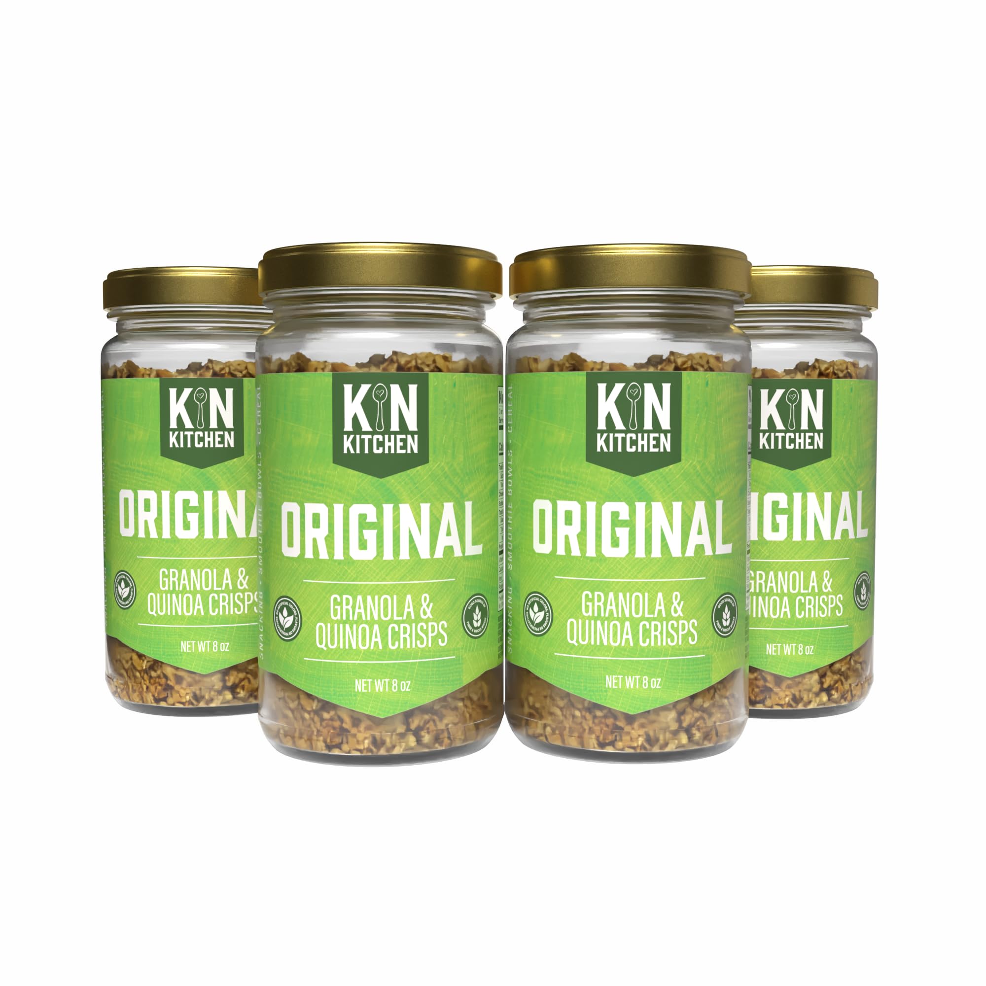 Kin Kitchen non-GMO Granola & Organic Quinoa Crisps, in a Glass Jar Recyclable and Resusable. Made with Real Fruit. No Aritificial Colors, Flavors, or