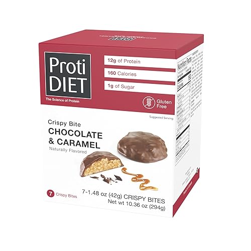 ProtiDIET Chocolate and Caramel Crispy Bites - Gluten free, Low Sugar, High Protein Healthy Snacks with Collagen for Adults to Support a Busy