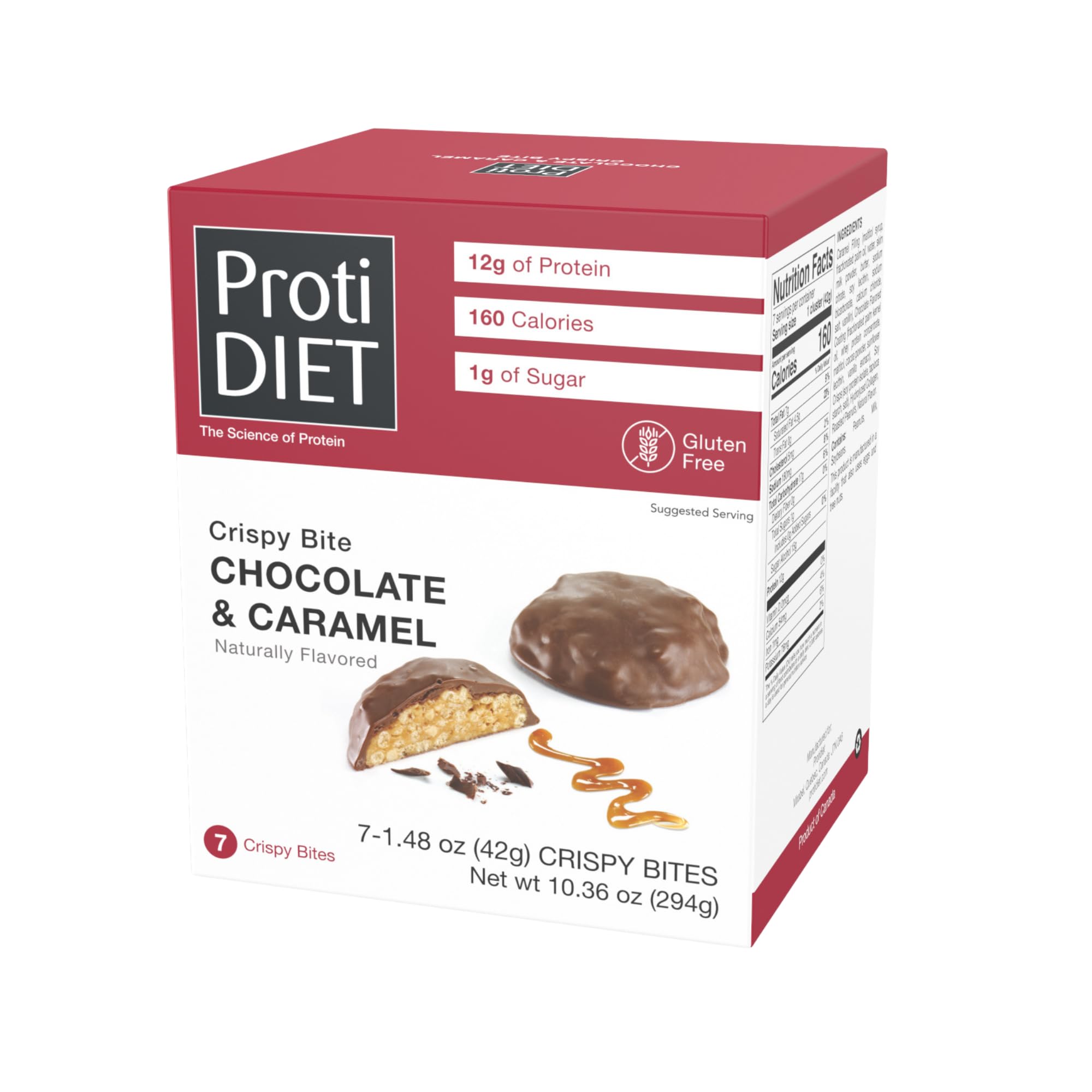 ProtiDIET Chocolate and Caramel Crispy Bites - Gluten free, Low Sugar, High Protein Healthy Snacks with Collagen for Adults to Support a Busy