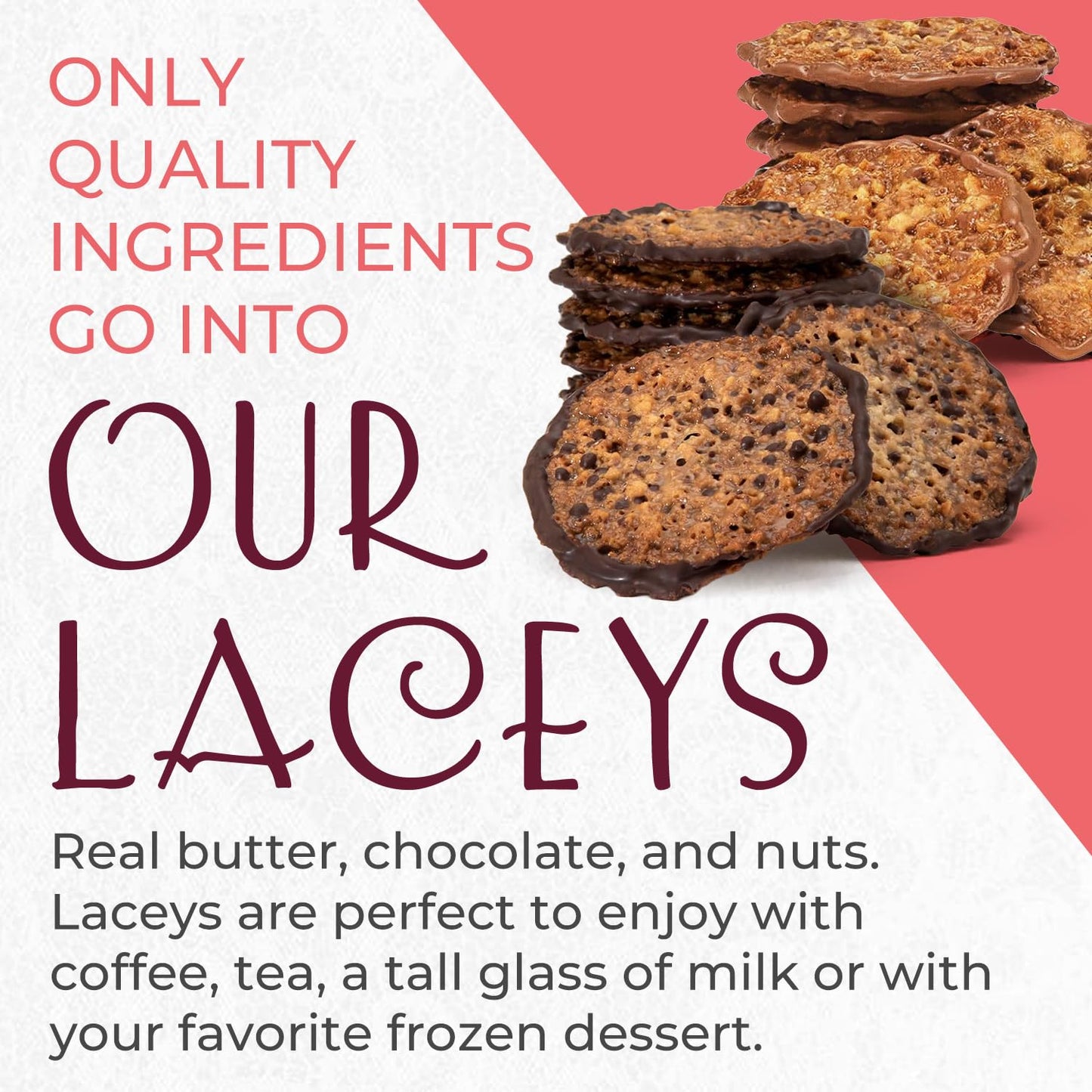 Laceys Gourmet Cookies | Light and Crispy Delicious Cookies | Handcrafted by Desserts On Us (8 Ounce, Macadamia & Milk Chocolate)