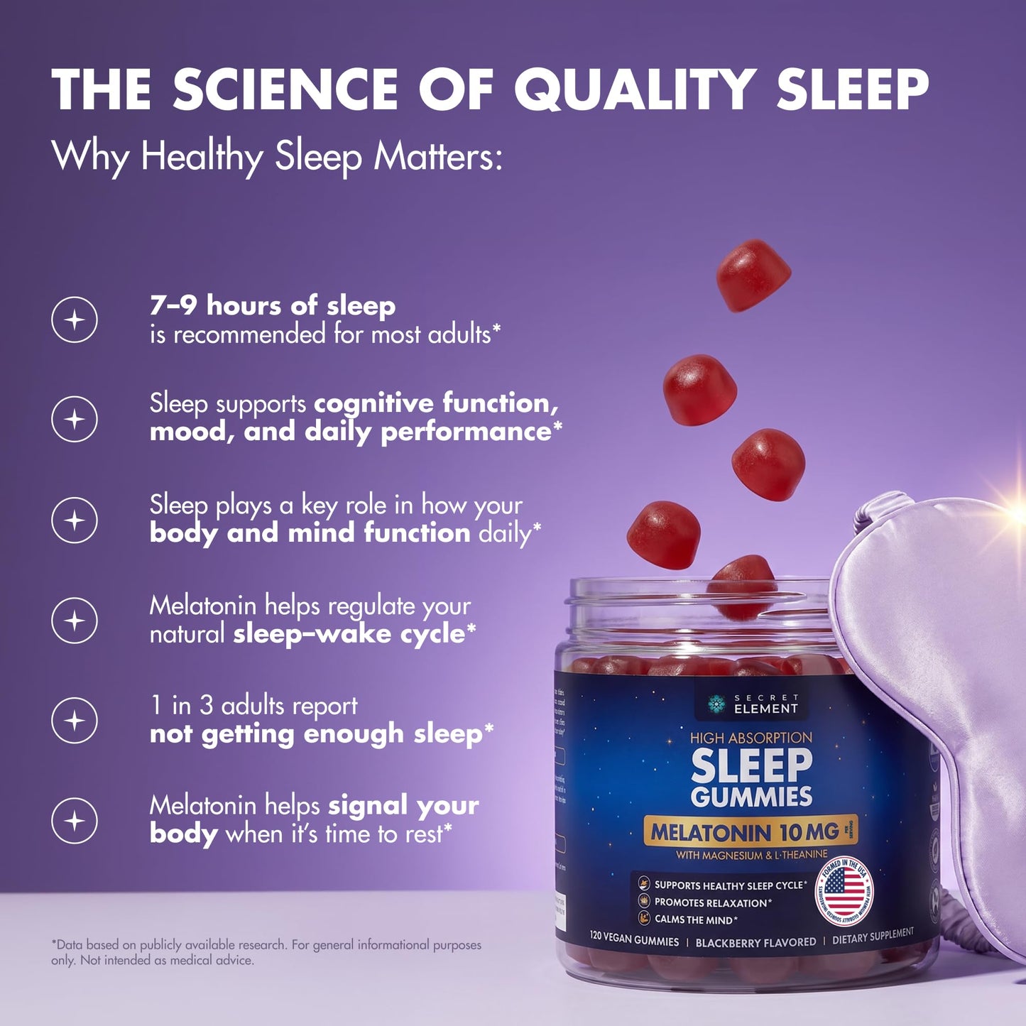 Blackberry Gummies Melatonin 10mg, Magnesium & L-Theanine - Vegan, Non-GMO, Sugar Free
