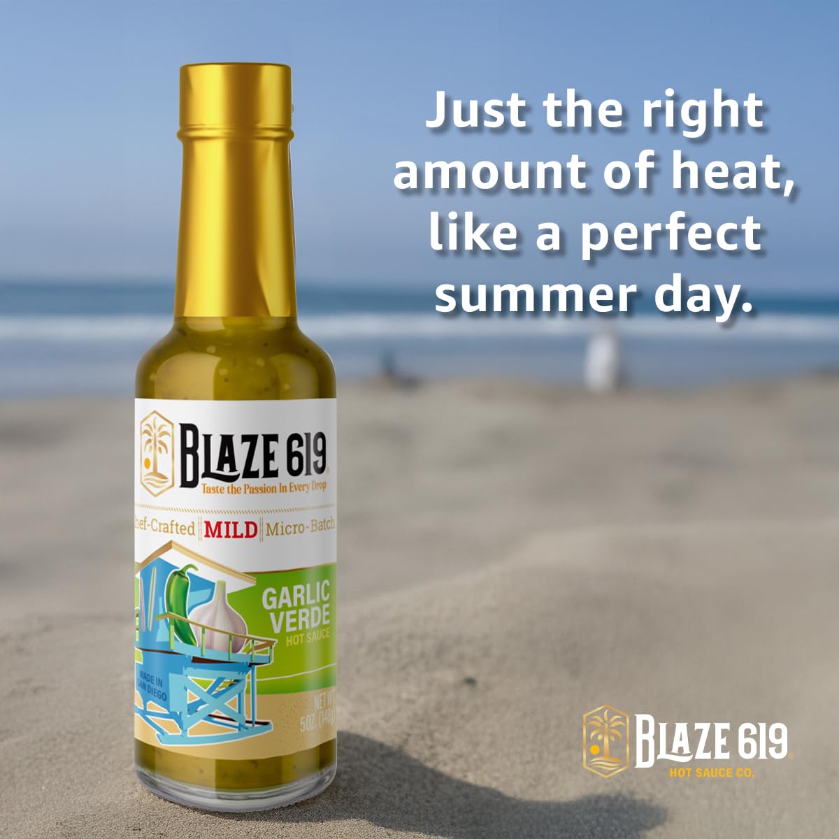 Blaze 619 Garlic Verde Hot Sauce - Mild Spicy Handmade All Natural Gluten Free Sugar Free Low Sodium (5 oz.)