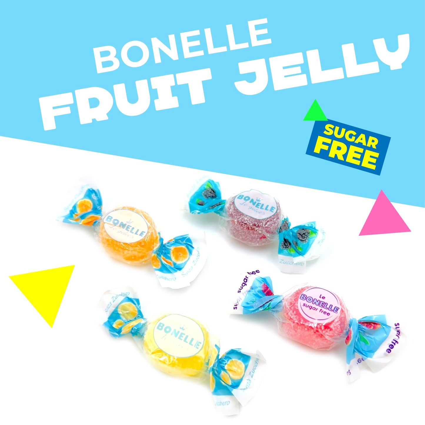 Bonelle Italian Sugar Free Fruit Jelly Candy | 1 Pound Bag | Individually Wrapped Vegan Dye Free Candy | Naturally Flavored Sugar Free Jellies |