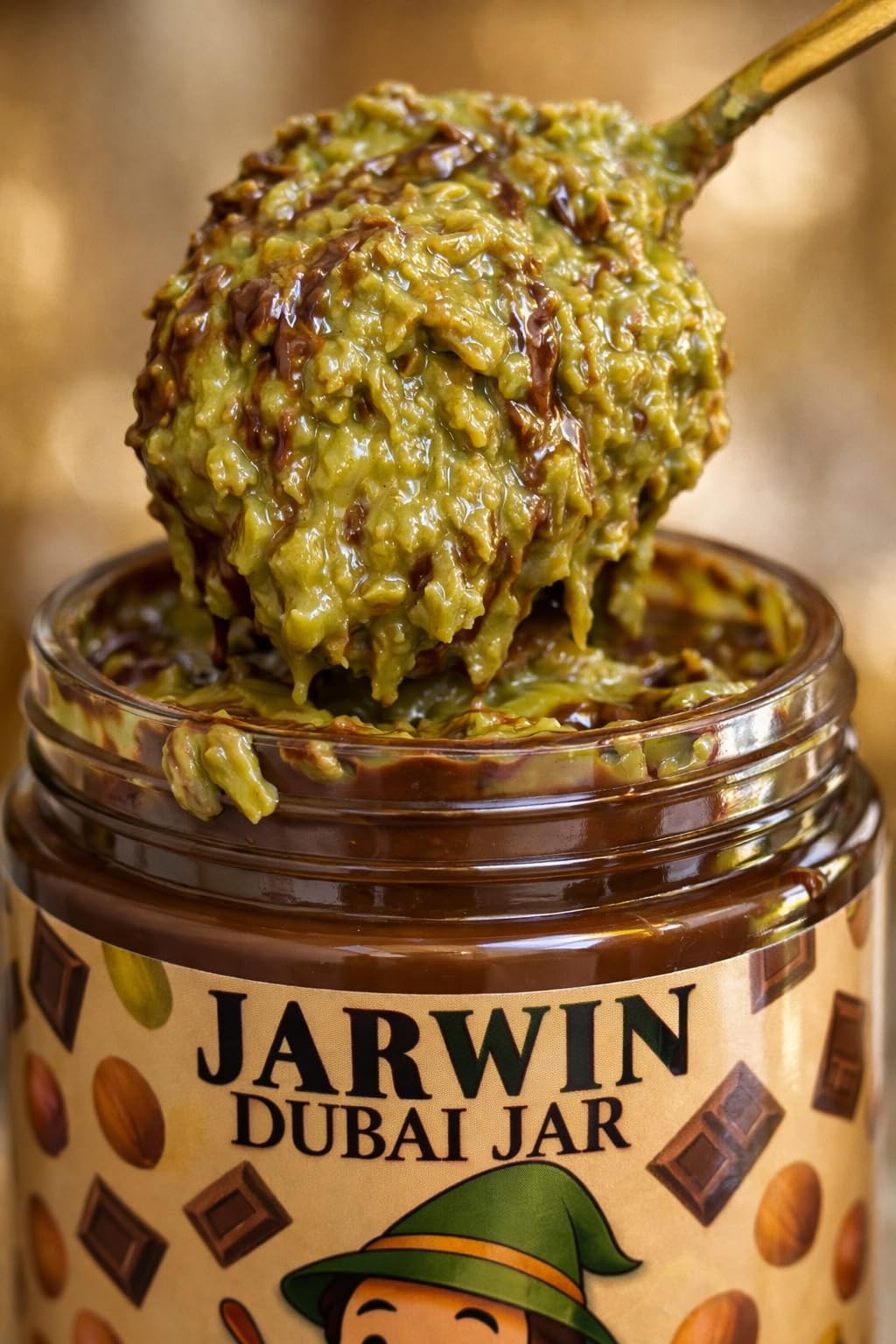 Velvet Chocolate Jarwin Dubai Dessert Jar - Pistachio Cream with Kunafa & Chocolate Hazelnut Layers, 10oz | Handmade Luxury Middle Eastern Sweet