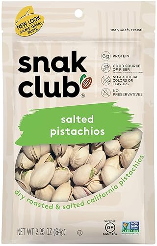Snak Club All Natural Salted Pistachios, 2.25 Ounce (Pack of 6)