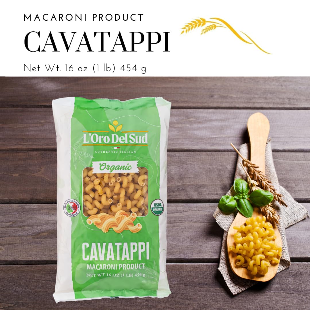 L'Oro Del Sud Organic Cavatappi Pasta, 100% Durum Wheat, Italian Pasta, Premium Quality Product of Italy, Non GMO, Corkskrew, Vegan, Kosher, 16 Oz
