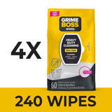 Grime Boss Heavy Duty Surface and Hand Wipes (4x60ct) | Wet Wipe Remove Paint, Oil, Grease, Adhesives, Mud, Dirt | Shop Rag Replace Cleaners like