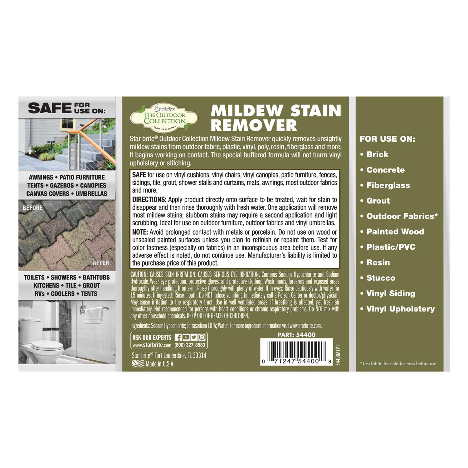 STAR BRITE O/C Mildew Stain Remover - Professional Strength, Quick-Acting, Multi-Surface Cleaner for Outdoor Furniture, Vinyl & Grout - 1 Gallon