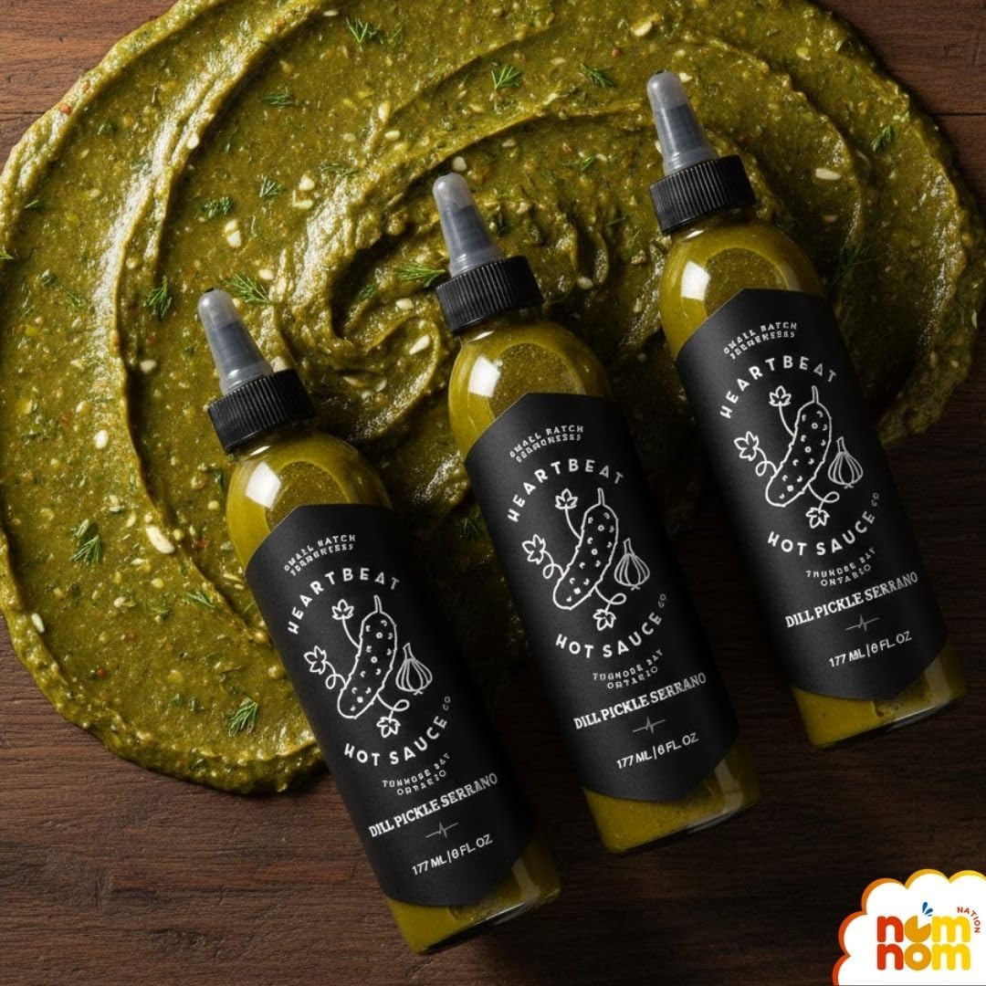 Heartbeat Hot Sauce Dill Pickle Serrano - (Pack of 3, 6floz) - Hot Sauce for Wings, Tacos and Sandwiches - Buffalo Sauce Style Heat - Chipotle Sauce