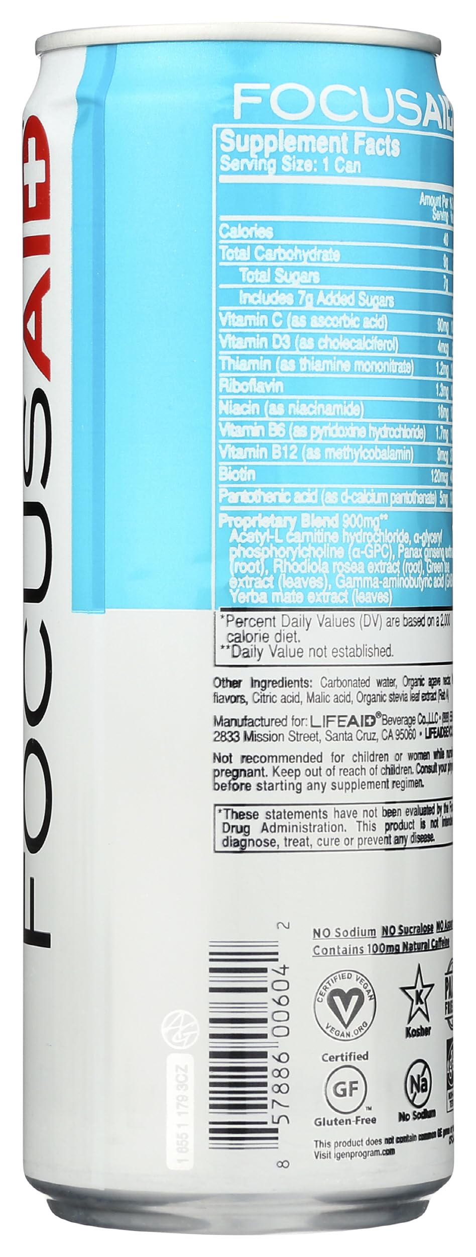 FOCUSAID Energy Blend | Nootropics Drink for Brain Fuel | Alpha-GPC, GABA, B-Complex, Yerba Mate, Green Tea | 100% Clean |100mg Natural Caffeine |