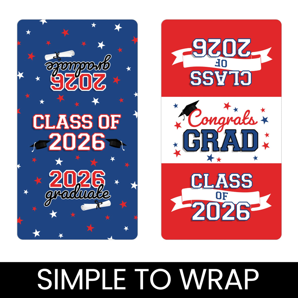 Red White Blue Class of 2026 Graduation Mini Candy Bar Wrappers, 42 Count
