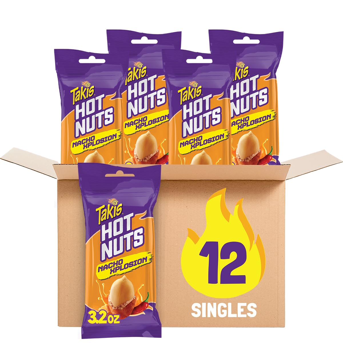 Takis Nacho Xplosion Hot Nuts 12 pc / 3.2 oz Snack Size Box, Cheese and Chili Pepper Flavored Hot Spicy Double-Crunch Peanuts