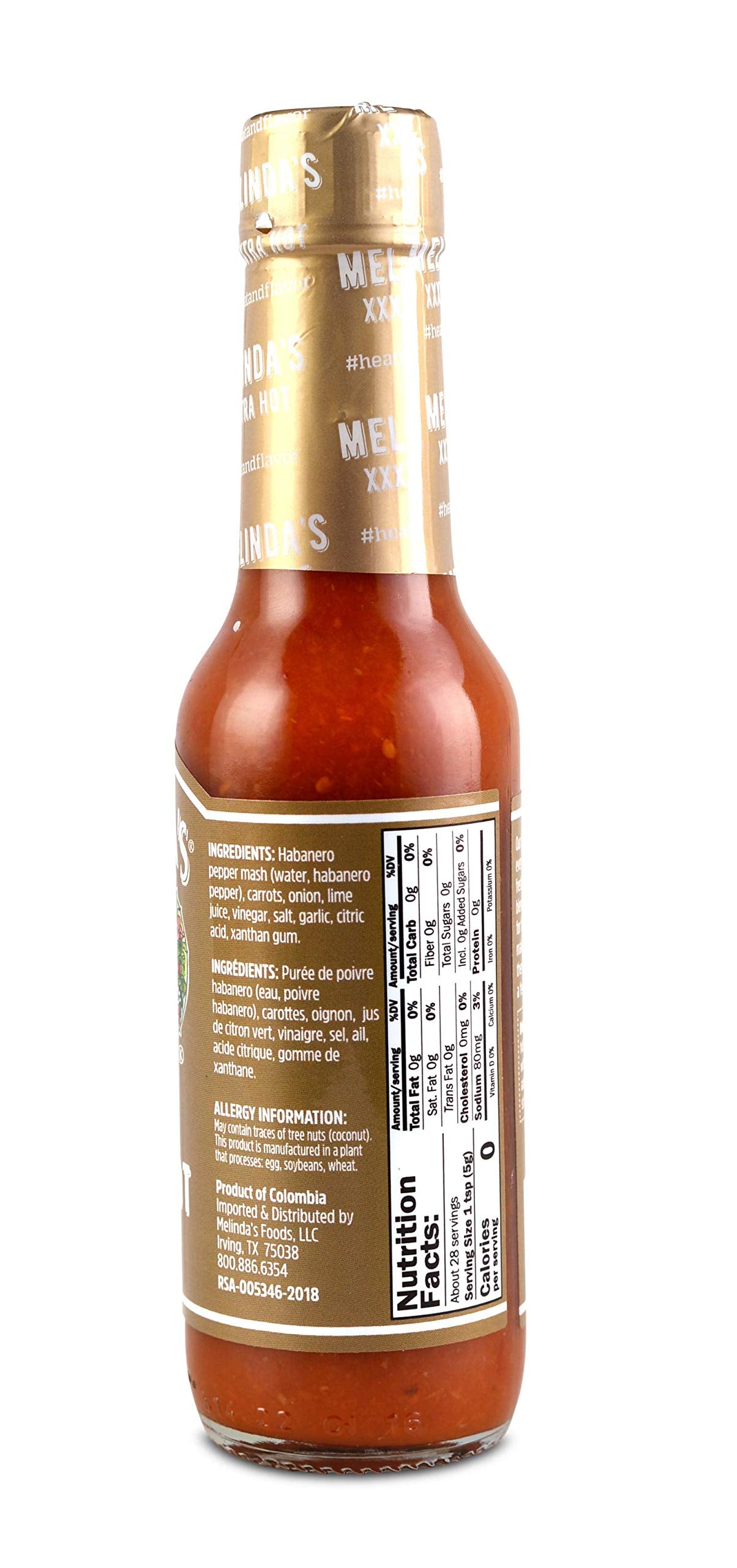 Melinda’s Original Habanero XXXtra Hot Sauce - Made with Habanero Peppers, Carrots, Onion, Vinegar & Garlic - Keto, Vegan, Gluten Free Hot Sauce