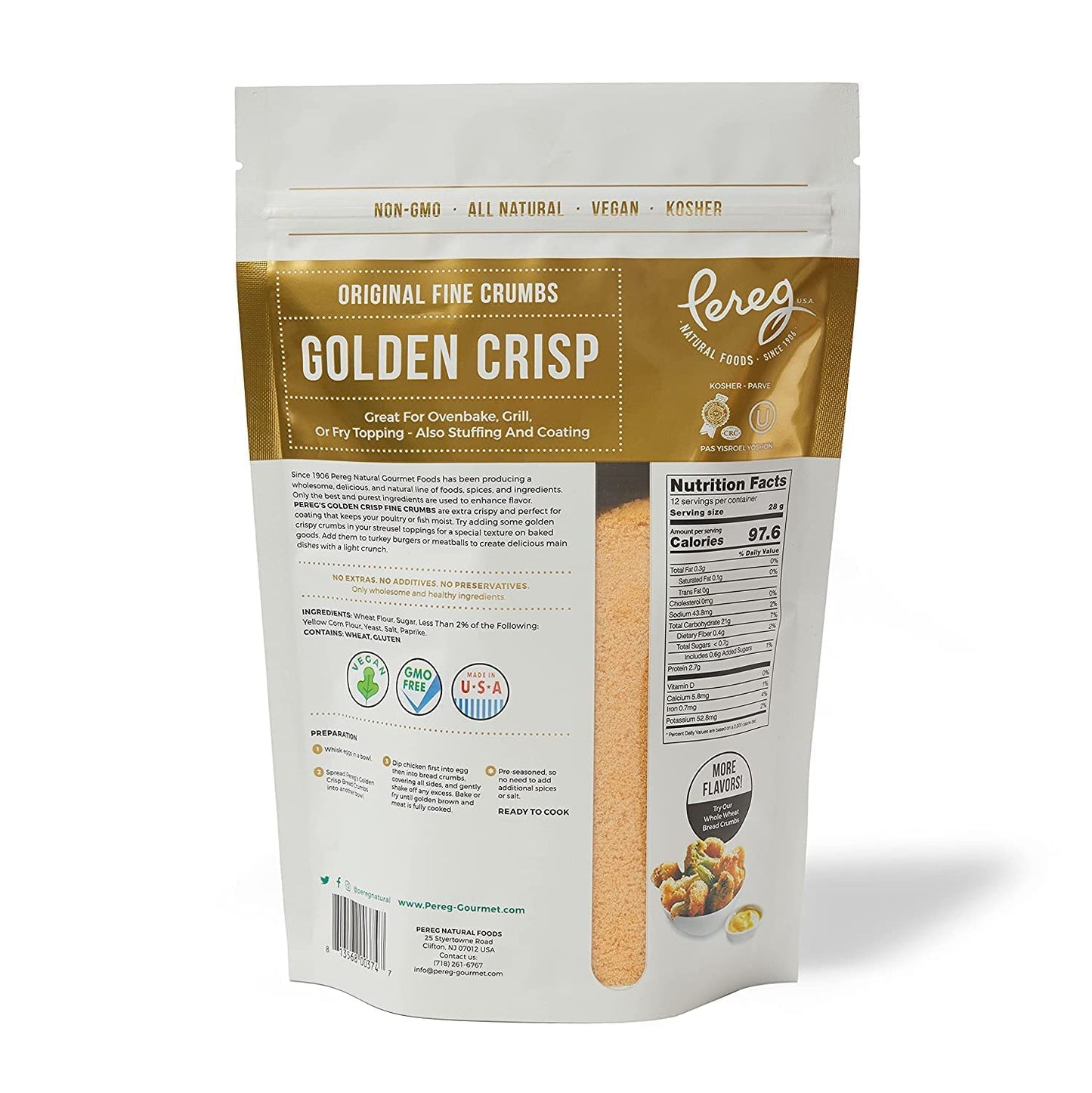 Bread Crumbs (12 Oz x 6 Pack) - Golden Crisp Wheat Bread Crumbs - Bread Crumbs for Coating & Stuffing - Coat Burger, Schnitzel, Vegetables, Meatballs - Resealable Packaging