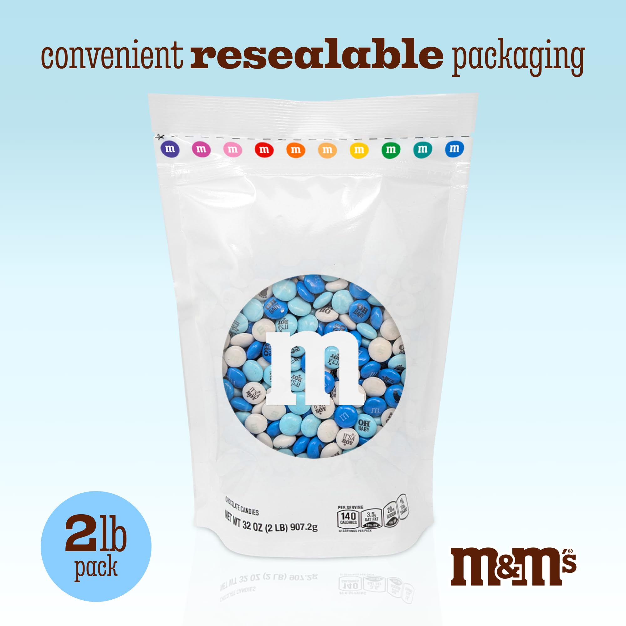 M&M'S World It's A Boy Milk Chocolate Candy 2lb Bag with White and Blue M&M'S for Baby Boy Showers Gender Reveal Parties and Baby Celebration Favors
