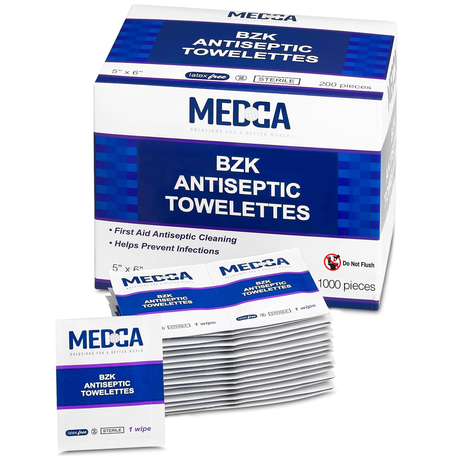 Hand Wipes - (Pack of 1000) Benzalkonium Chloride Swabs Individual BZK Single-Use Packets by MEDca