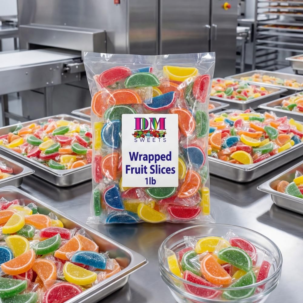 Jelly Fruit Slices Candy - 1 lb Bulk Bag of Individually Wrapped Orange Watermelon Cherry Blue Raspberry Lemon Lime Soft Chewy Sugar?Coated Fruity