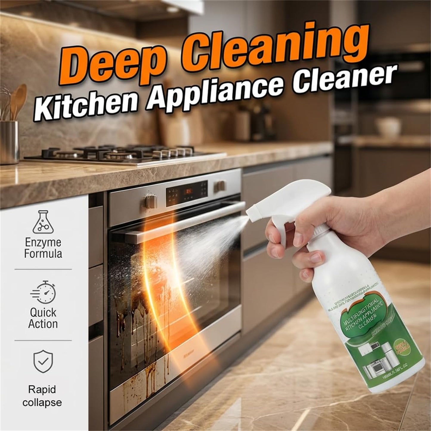 EASLIF Multi Purpose Enzyme Foam Cleaner for Kitchen, Heavy Duty Degreaser Stain Remover, Powerful Household Appliance Cleaner Spray for Oven, Stove