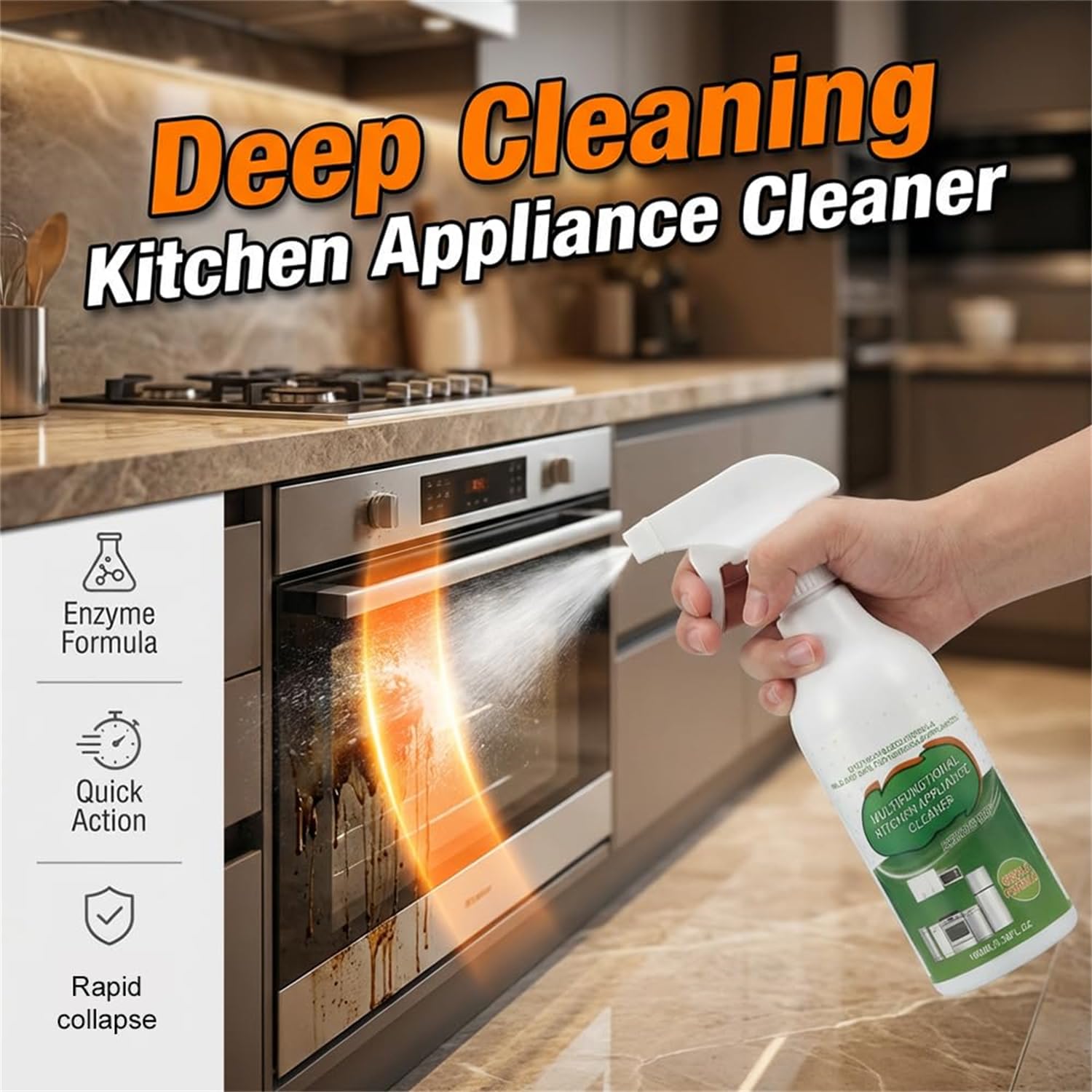 EASLIF Multi Purpose Enzyme Foam Cleaner for Kitchen, Heavy Duty Degreaser Stain Remover, Powerful Household Appliance Cleaner Spray for Oven, Stove