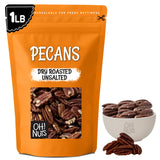 Oh! Nuts Pecans Dry Roasted Unsalted - Kosher, Oil-Free, All Natural Pecans - For Baking, Snacks, Salad, Dressing - Packed in 1 LB Resealable Bulk Bag