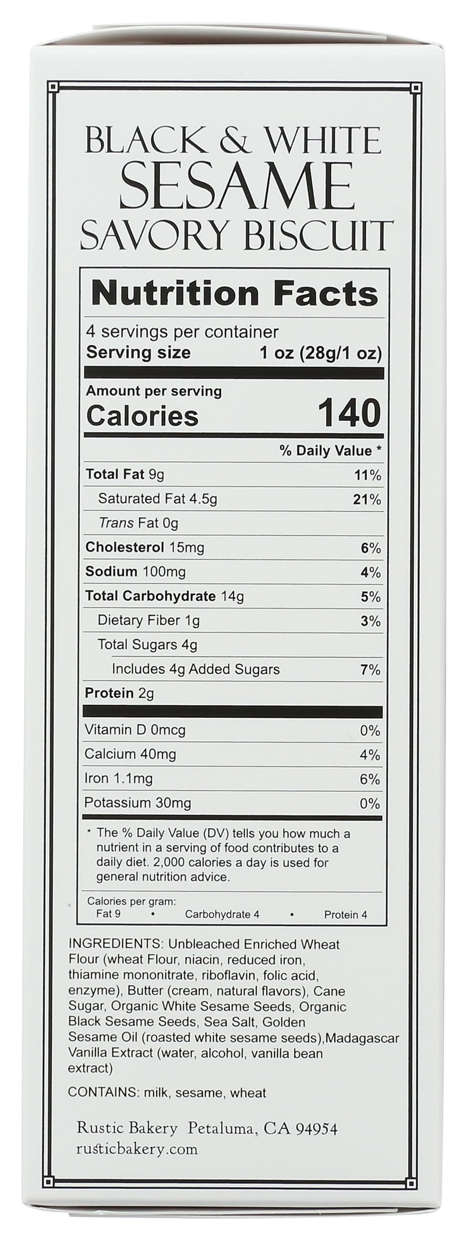 Rustic Bakery, Biscuits Savory Black And White Sesame, 4 Ounce
