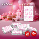 60 Pink Footprints Baby Shower Miniatures Chocolate Candy Bar Wrapper, Its a Girl Baby Shower Mini Candy Bar Stickers Decorations, Candy Not Included