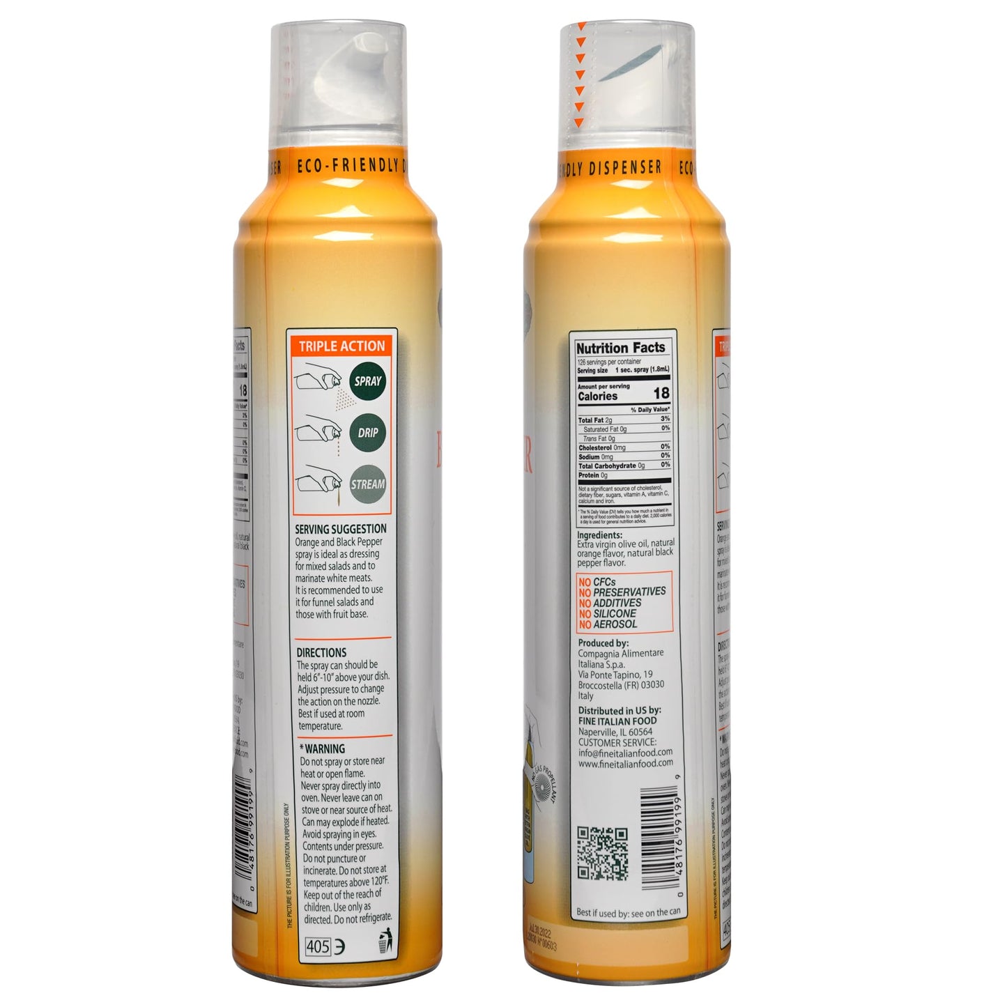 Mantova Orange & Black Pepper Extra Virgin Olive Oil Spray, heart-healthy cooking spray perfect for salads and pasta, 100% natural cooking oil made in Italy, olive oil dispenser bottle sprays, drips, or streams with no waste, 8 oz