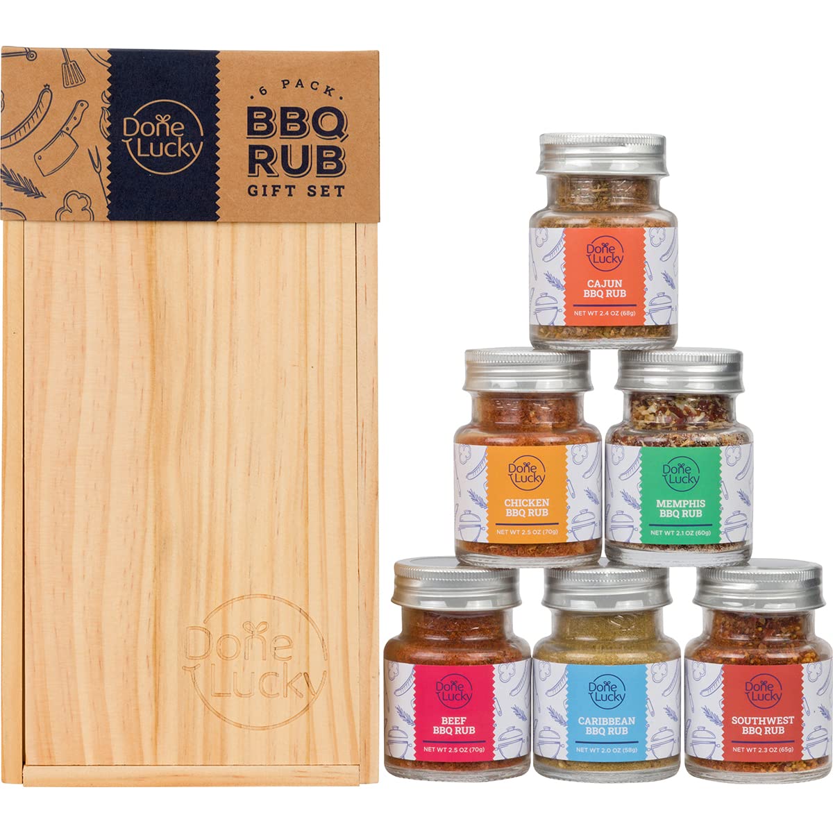BBQ Rub Gift Set - Spice Gift Set in Premium Wooden Box - Great Grilling Gift for Father's Day, Christmas, Birthday for Him, Dad, Men, or Her - Unique