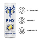 PHX Hydration Energy Drink - 700mg Electrolytes, 200mg Natural Green Tea Caffeine, 100% Daily Value 8 Essential Vitamins - 12 oz Cans (12 Pack) (12
